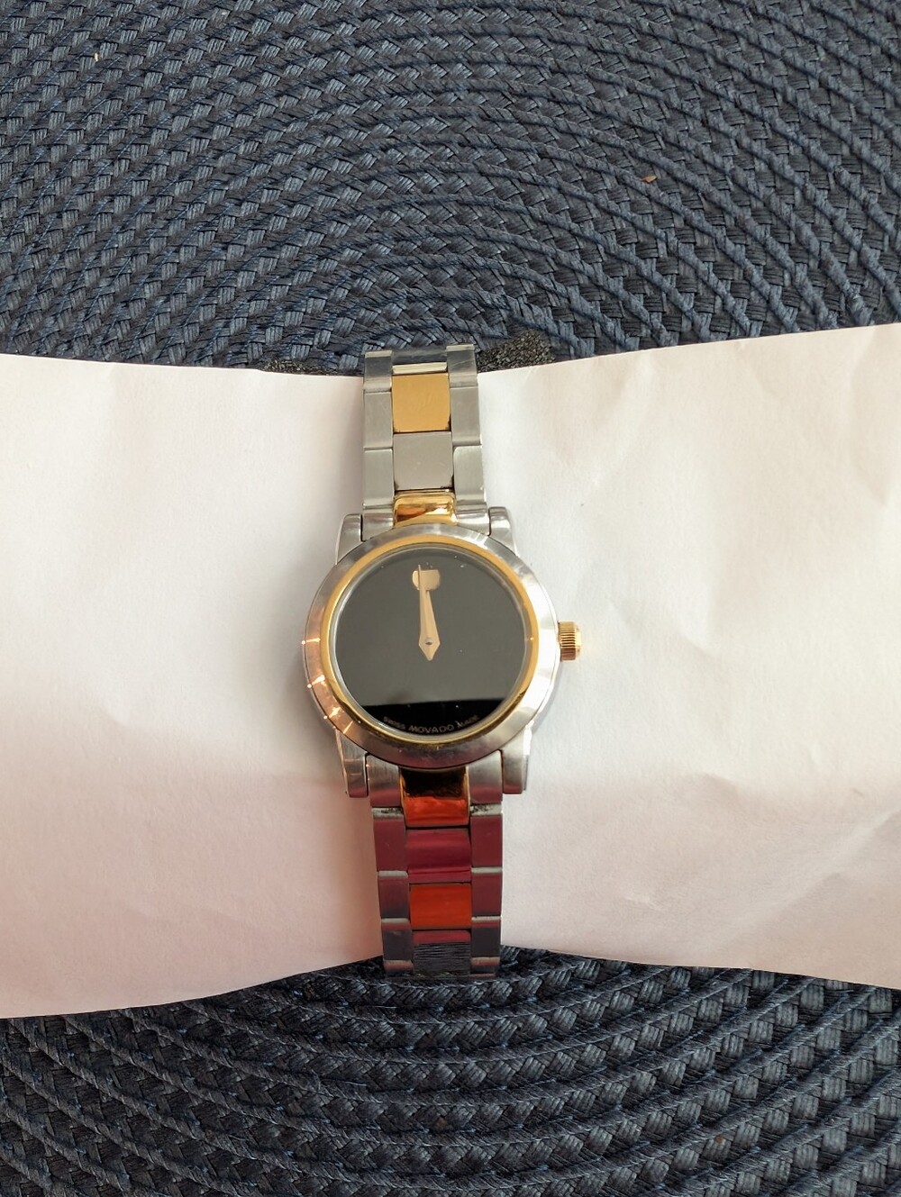 Movado Two-Tone Black Dial Bracelet Watch with Gold Accents